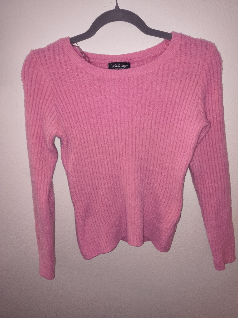 Jolie & Joy Pink Ribbed Fuzzy Sweater Soft Girl CoqueRibbed Pink Women's Sweater